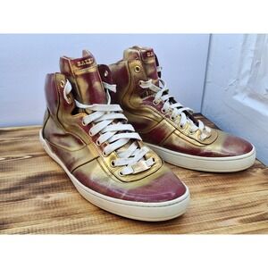 Bally Mens‎ Eroy Red / Gold  Patten Leather High Tops Sneakers Size US 7.5 D EUC